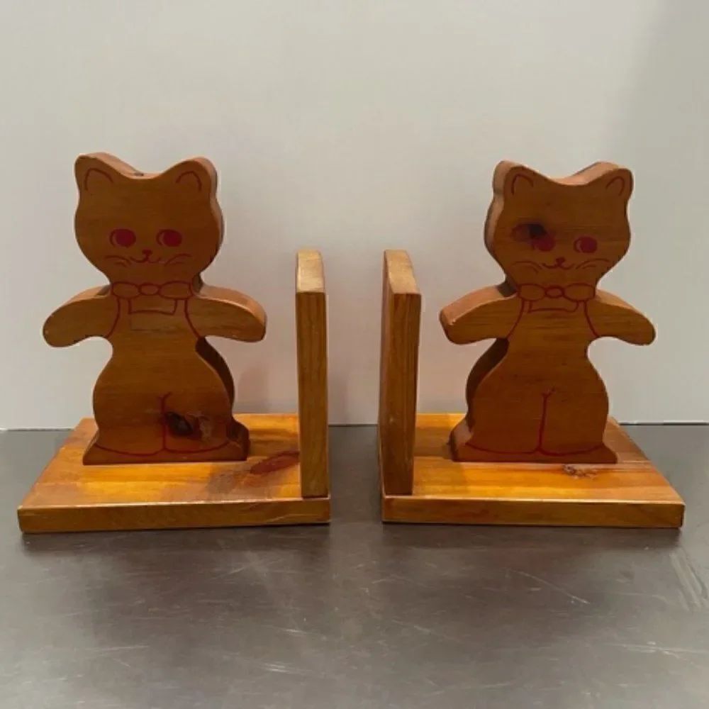 VTG Cat Bookends Wood Painted HAND CRAFTED PRODUCT